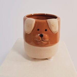 Cute Brown Dog Ceramic Succulent Plant Pot Holder New